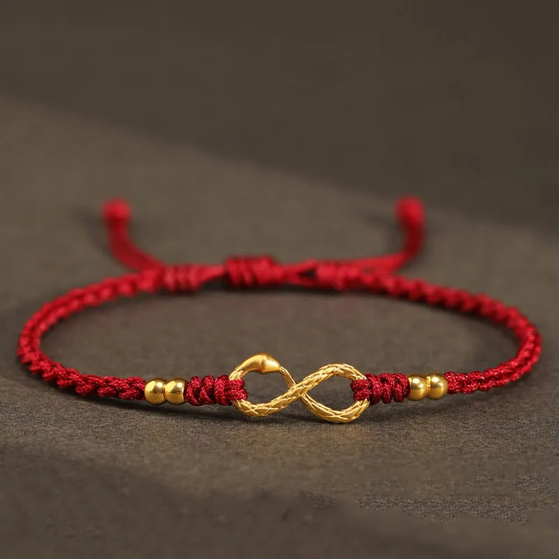 Buddha Stones 999 Gold Year of the Snake Eternal Endless Knot Infinity Handmade Luck Bracelet