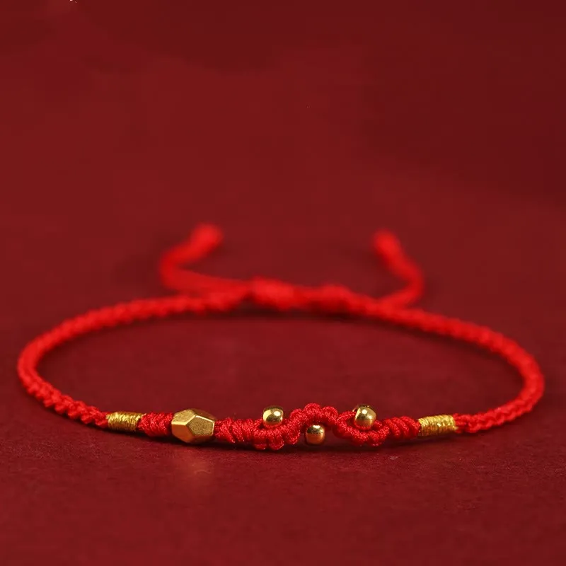 Buddha Stones 999 Gold Year of the Snake Mini Gold Bead Handmade Luck Protection Braided Bracelet