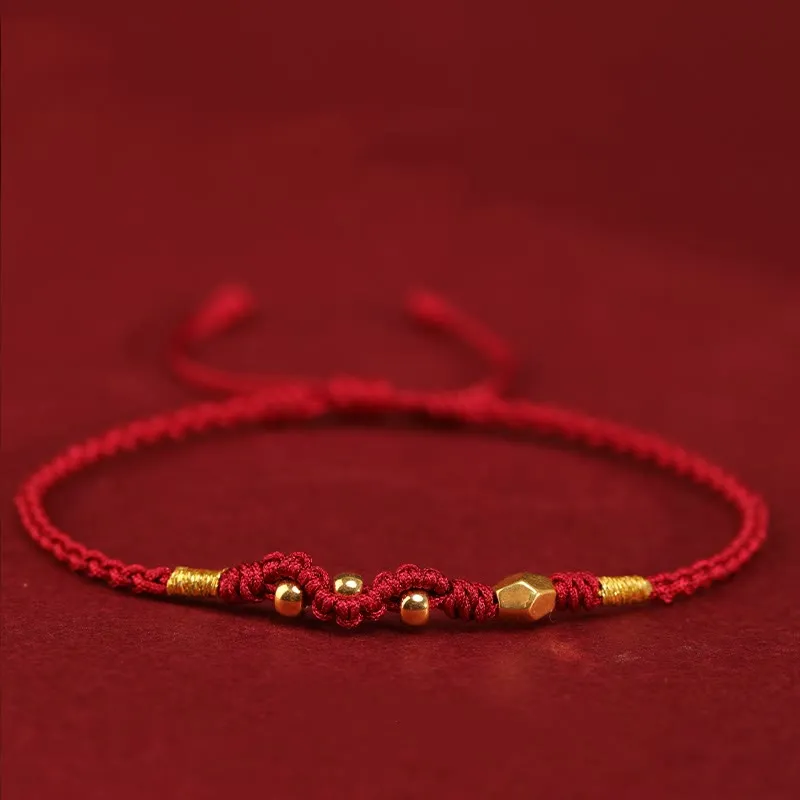 Buddha Stones 999 Gold Year of the Snake Mini Gold Bead Handmade Luck Protection Braided Bracelet