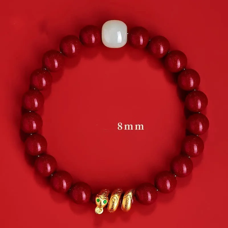 Buddha Stones Cinnabar Bead Hetian Jade Year Of The Snake Blessing Bracelet