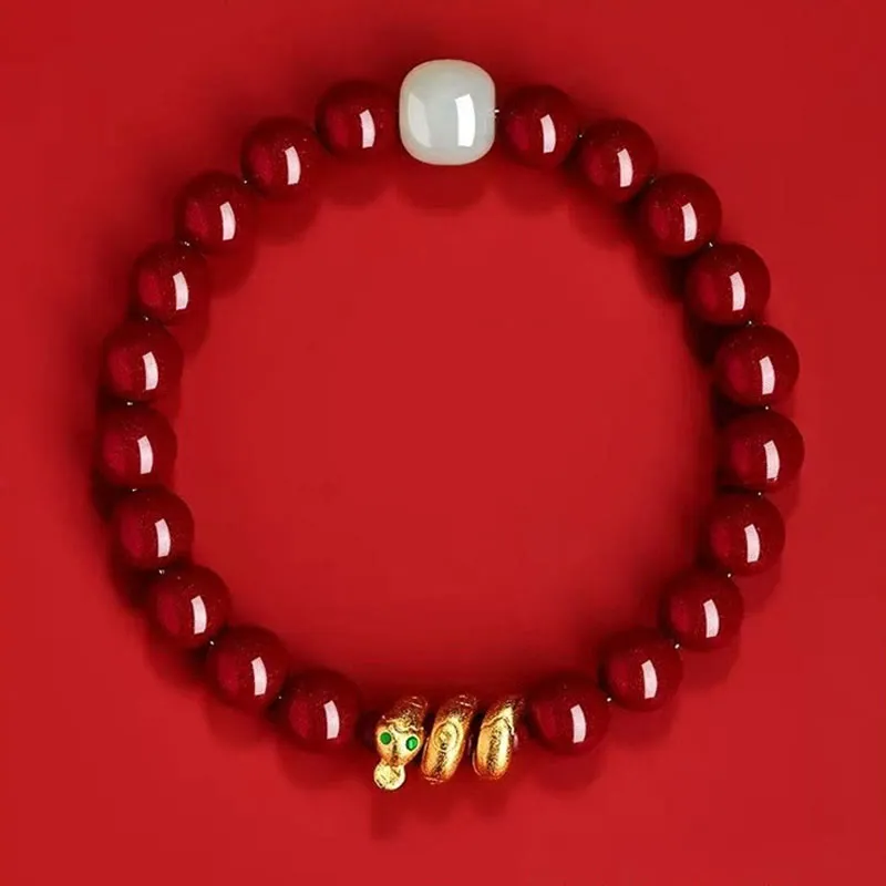Buddha Stones Cinnabar Bead Hetian Jade Year Of The Snake Blessing Bracelet