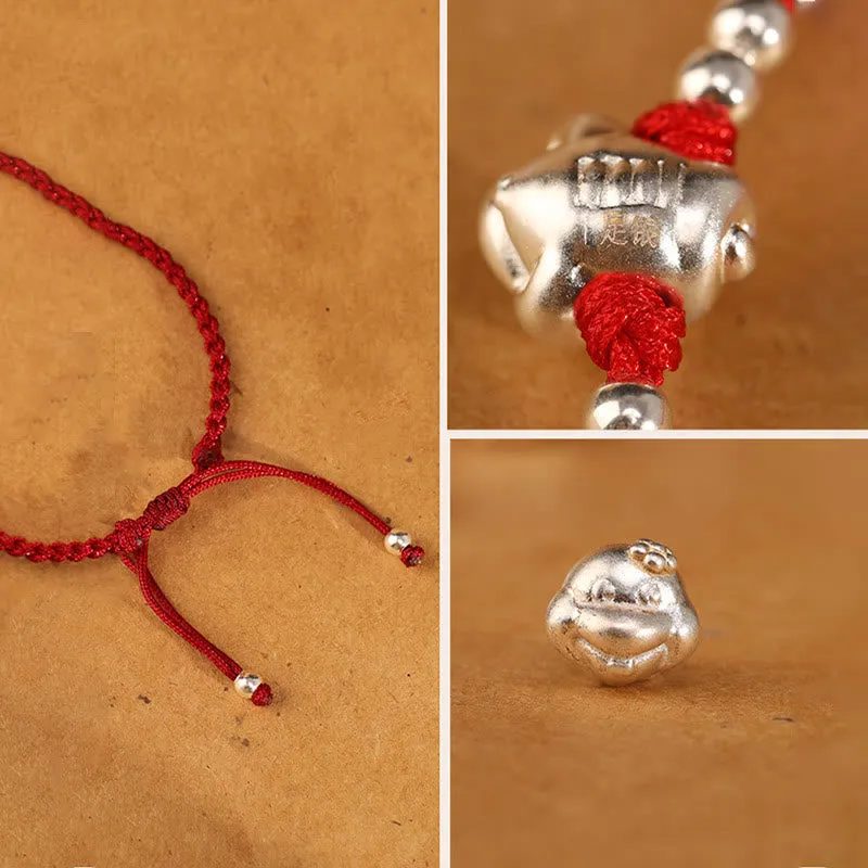 Buddha Stones Red String 999 Sterling Silver Snake Head Year of the Snake Luck Bracelet