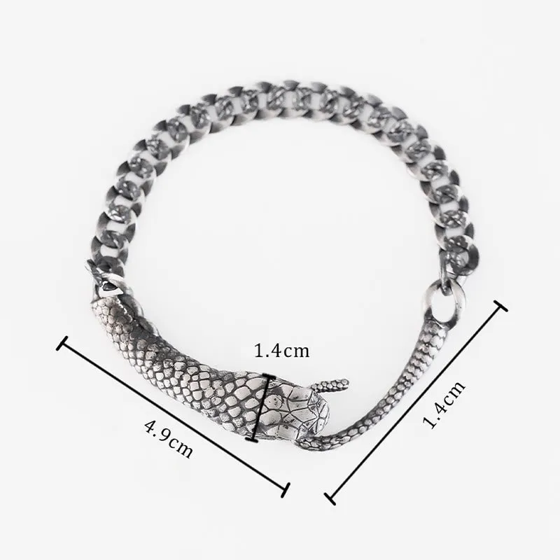 Buddha Stones Sterling Silver Snake Shape Texture Year Of The Snake Blessing Bracelet