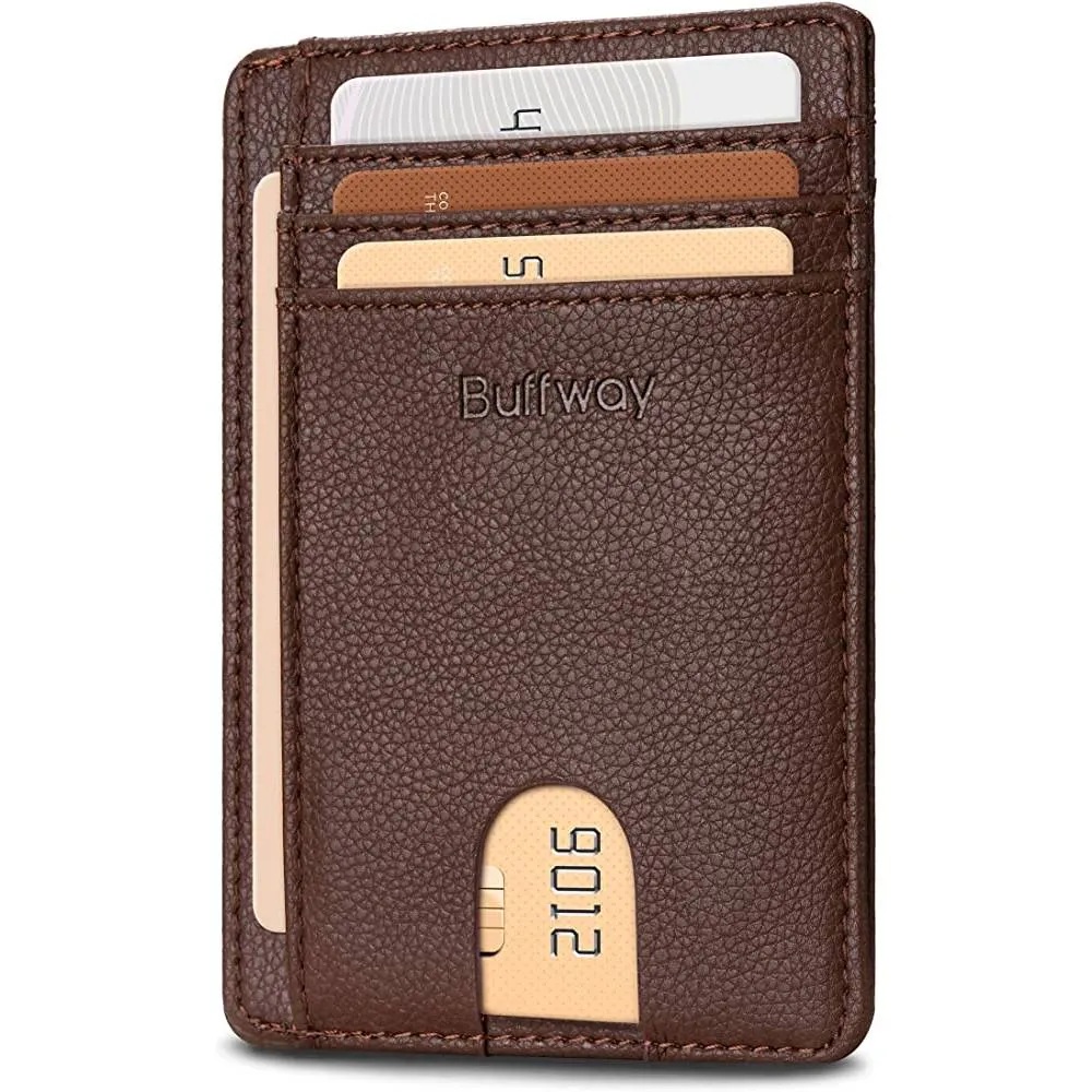 Buffway Slim Minimalist Front Pocket RFID Blocking Leather Wallets for Men Women | Multiple Colors
