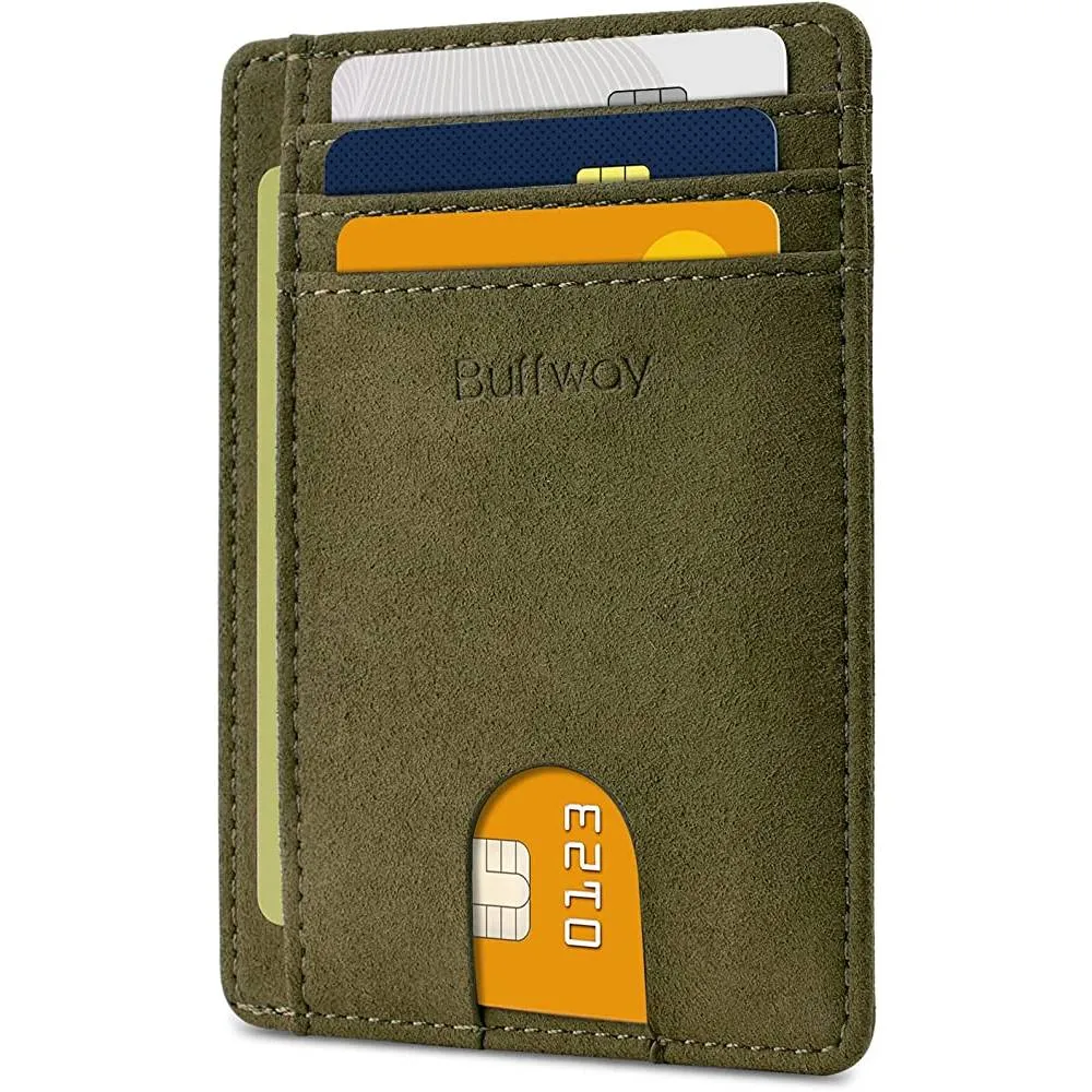 Buffway Slim Minimalist Front Pocket RFID Blocking Leather Wallets for Men Women | Multiple Colors