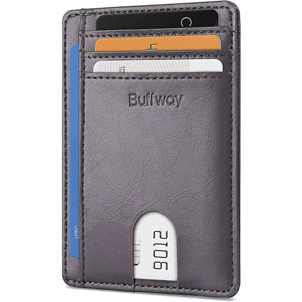 Buffway Slim Minimalist Front Pocket RFID Blocking Leather Wallets for Men Women | Multiple Colors