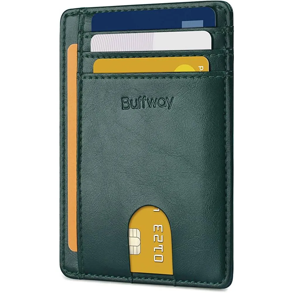 Buffway Slim Minimalist Front Pocket RFID Blocking Leather Wallets for Men Women | Multiple Colors