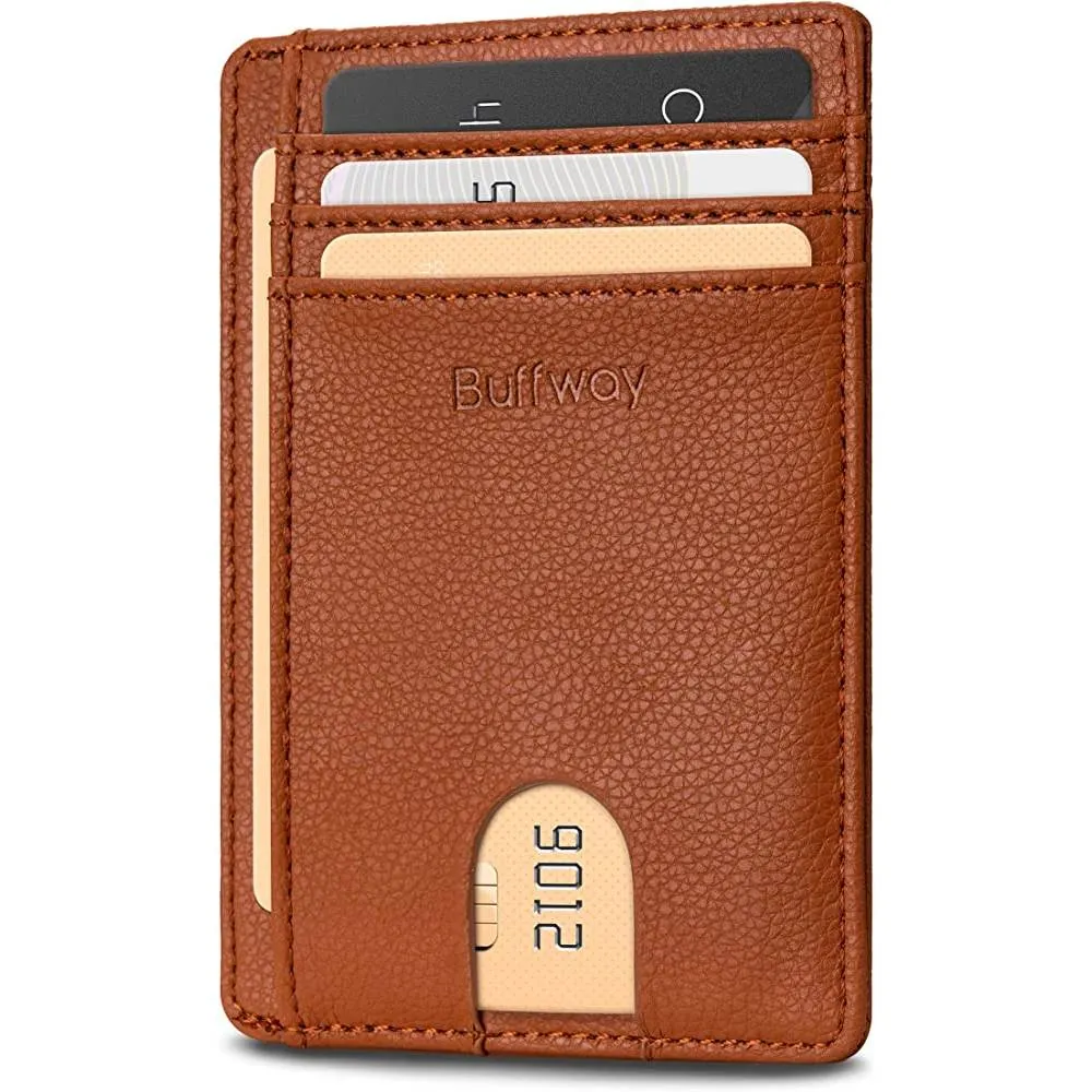 Buffway Slim Minimalist Front Pocket RFID Blocking Leather Wallets for Men Women | Multiple Colors