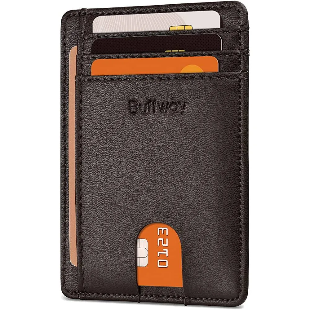 Buffway Slim Minimalist Front Pocket RFID Blocking Leather Wallets for Men Women | Multiple Colors