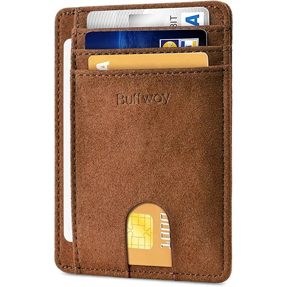 Buffway Slim Minimalist Front Pocket RFID Blocking Leather Wallets for Men Women | Multiple Colors