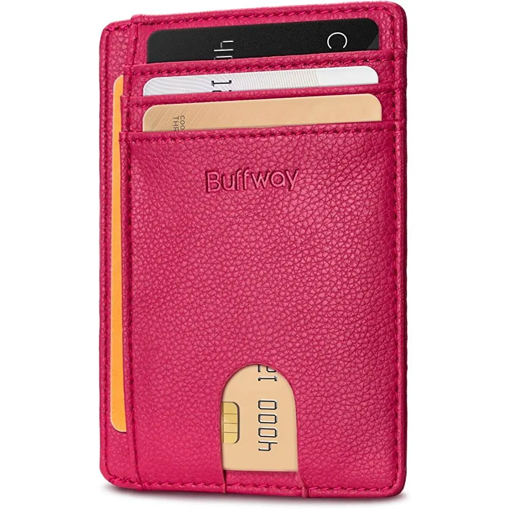 Buffway Slim Minimalist Front Pocket RFID Blocking Leather Wallets for Men Women | Multiple Colors
