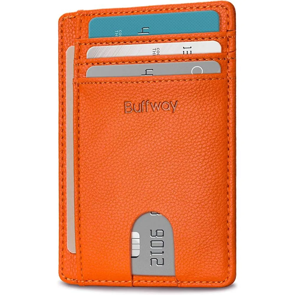 Buffway Slim Minimalist Front Pocket RFID Blocking Leather Wallets for Men Women | Multiple Colors