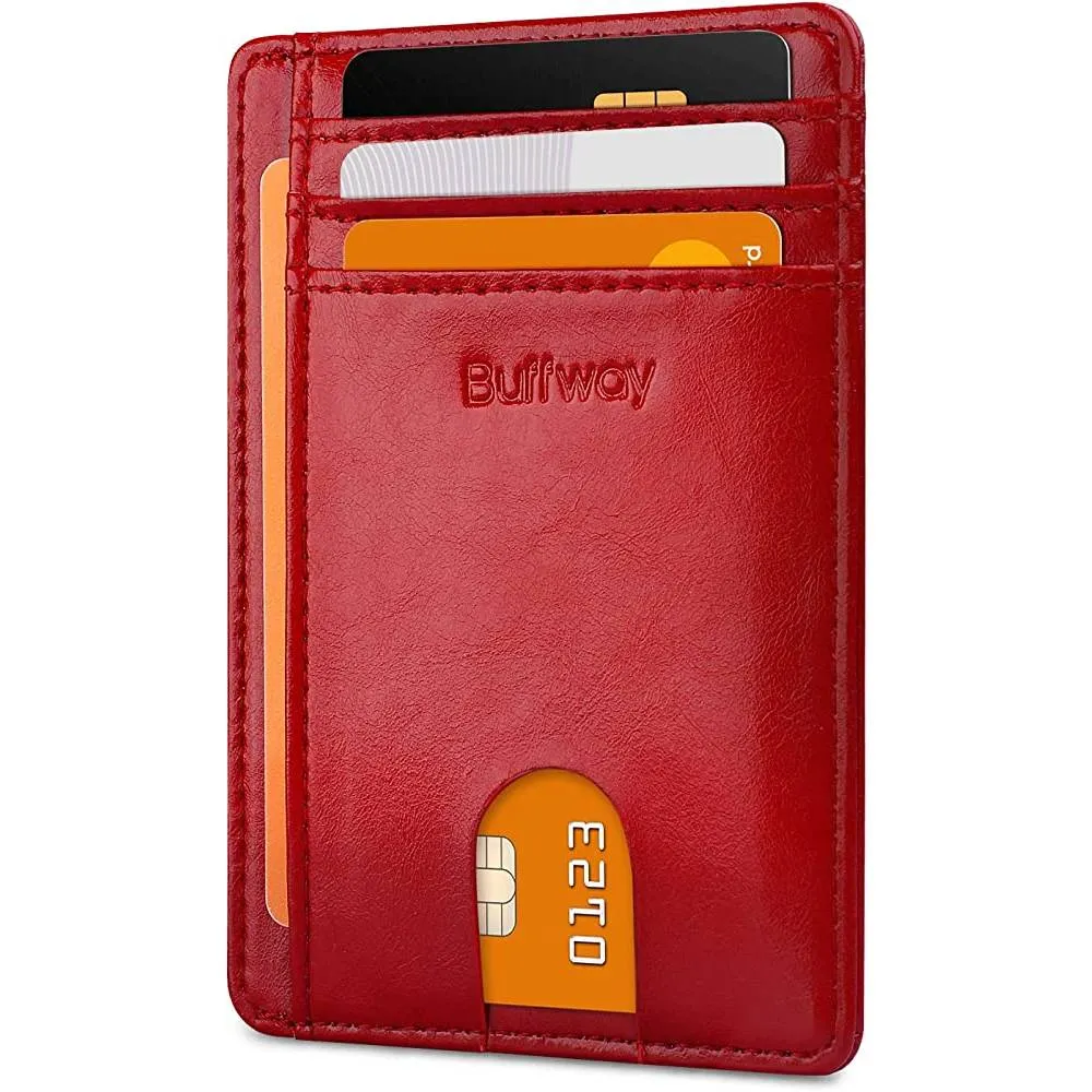 Buffway Slim Minimalist Front Pocket RFID Blocking Leather Wallets for Men Women | Multiple Colors