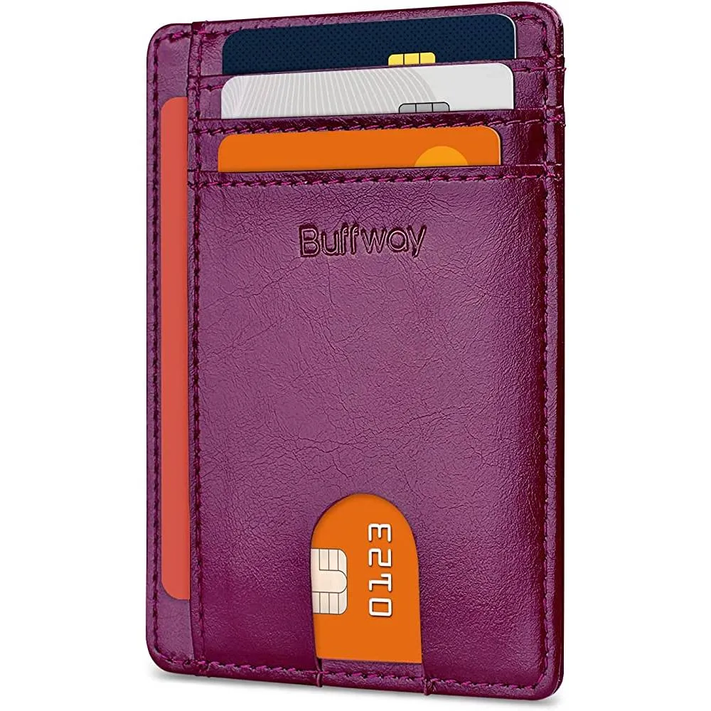 Buffway Slim Minimalist Front Pocket RFID Blocking Leather Wallets for Men Women | Multiple Colors