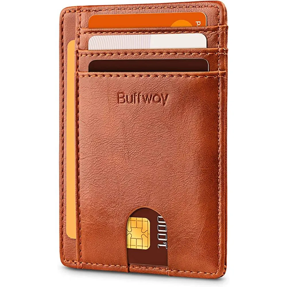 Buffway Slim Minimalist Front Pocket RFID Blocking Leather Wallets for Men Women | Multiple Colors