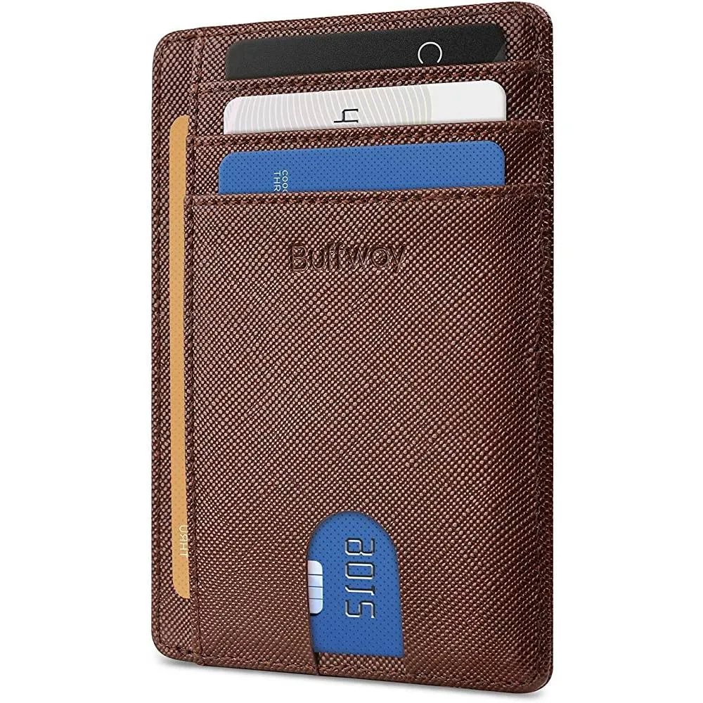 Buffway Slim Minimalist Front Pocket RFID Blocking Leather Wallets for Men Women | Multiple Colors