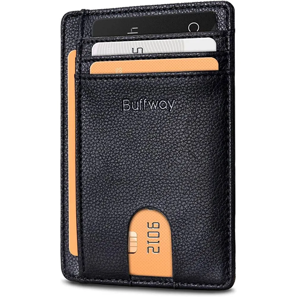 Buffway Slim Minimalist Front Pocket RFID Blocking Leather Wallets for Men Women | Multiple Colors