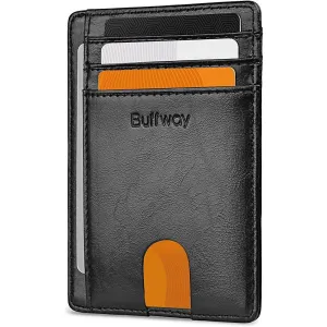 Buffway Slim Minimalist Front Pocket RFID Blocking Leather Wallets for Men Women | Multiple Colors