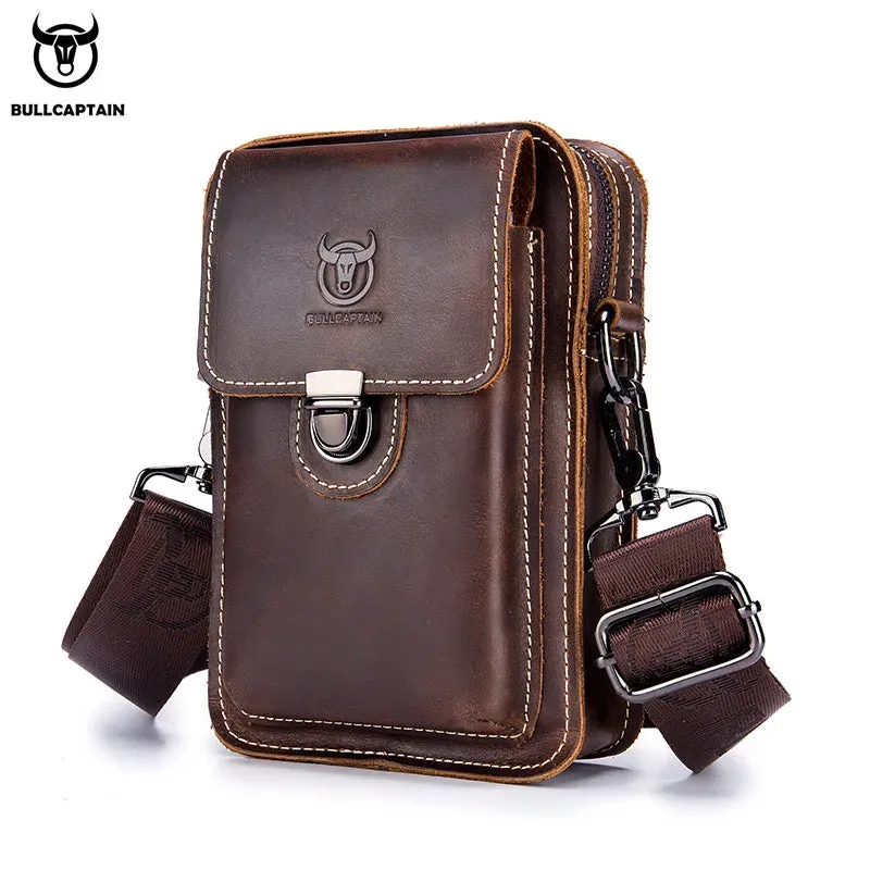 BULLCAPTAIN Crazy Horse Leather Men's Small Chest Shoulder Belt Bag
