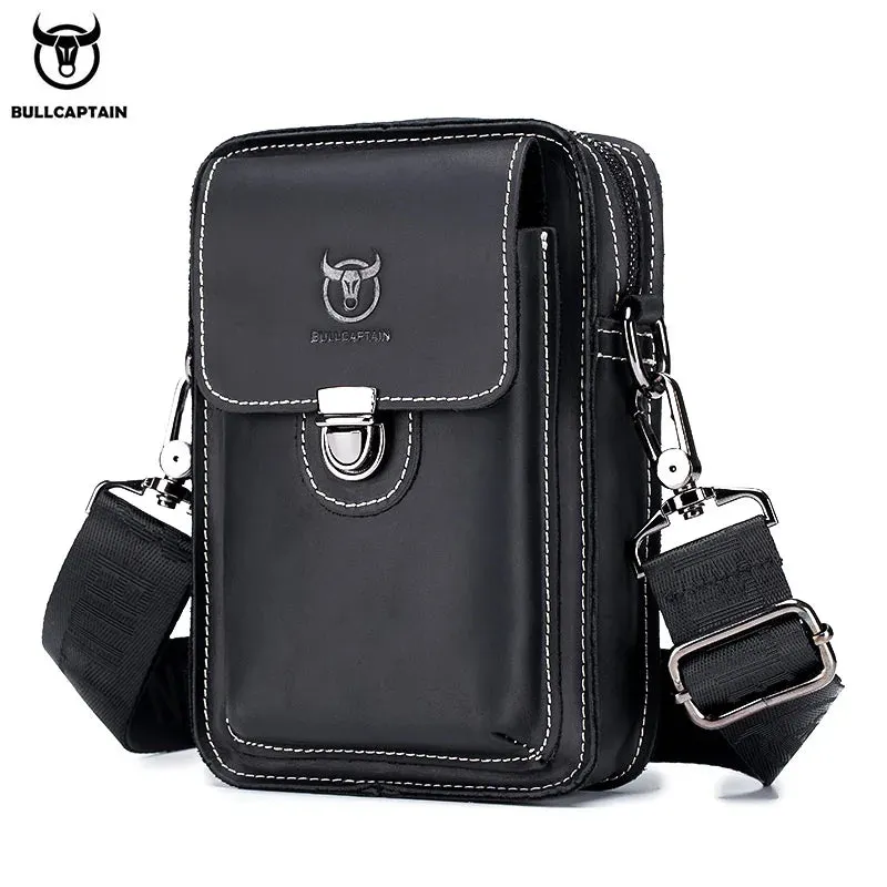 BULLCAPTAIN Crazy Horse Leather Men's Small Chest Shoulder Belt Bag