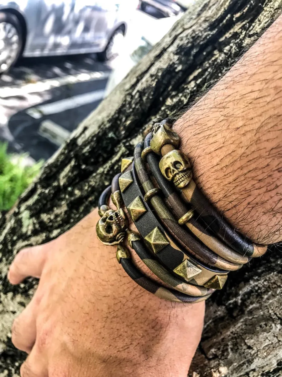 Camouflage Brown Multi Skull Stingray with Antique Brass