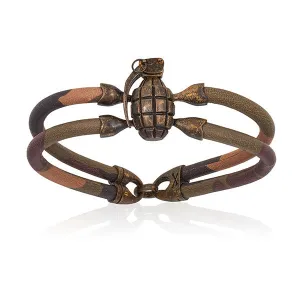 Camouflage Brown Stingray Bracelet with Antique Brass Grenade
