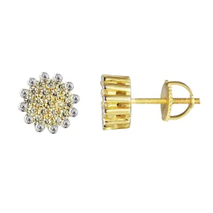 Canary Cluster Prong Solitaire Screw back Silver Earrings