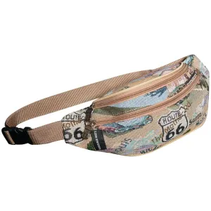 Canvas zipper pockets fanny pack  Route #66 Mother of Road Khaki Green
