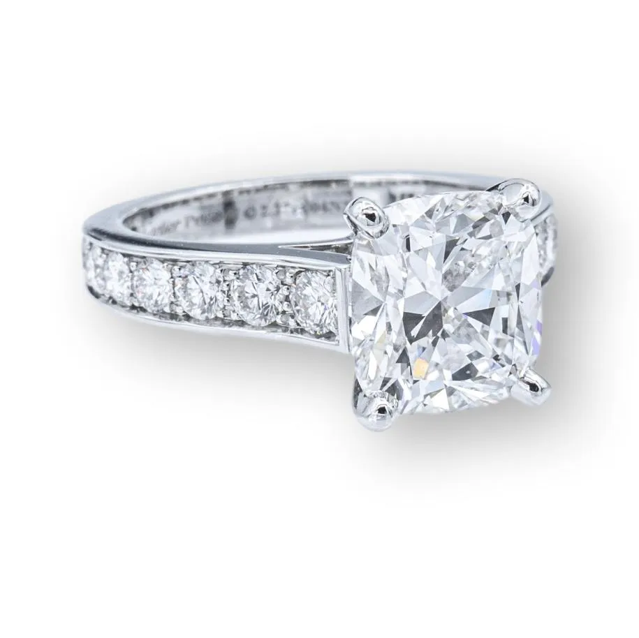 Cartier Cushion Diamond Engagement Ring Platinum 2.37 ct FVS1
