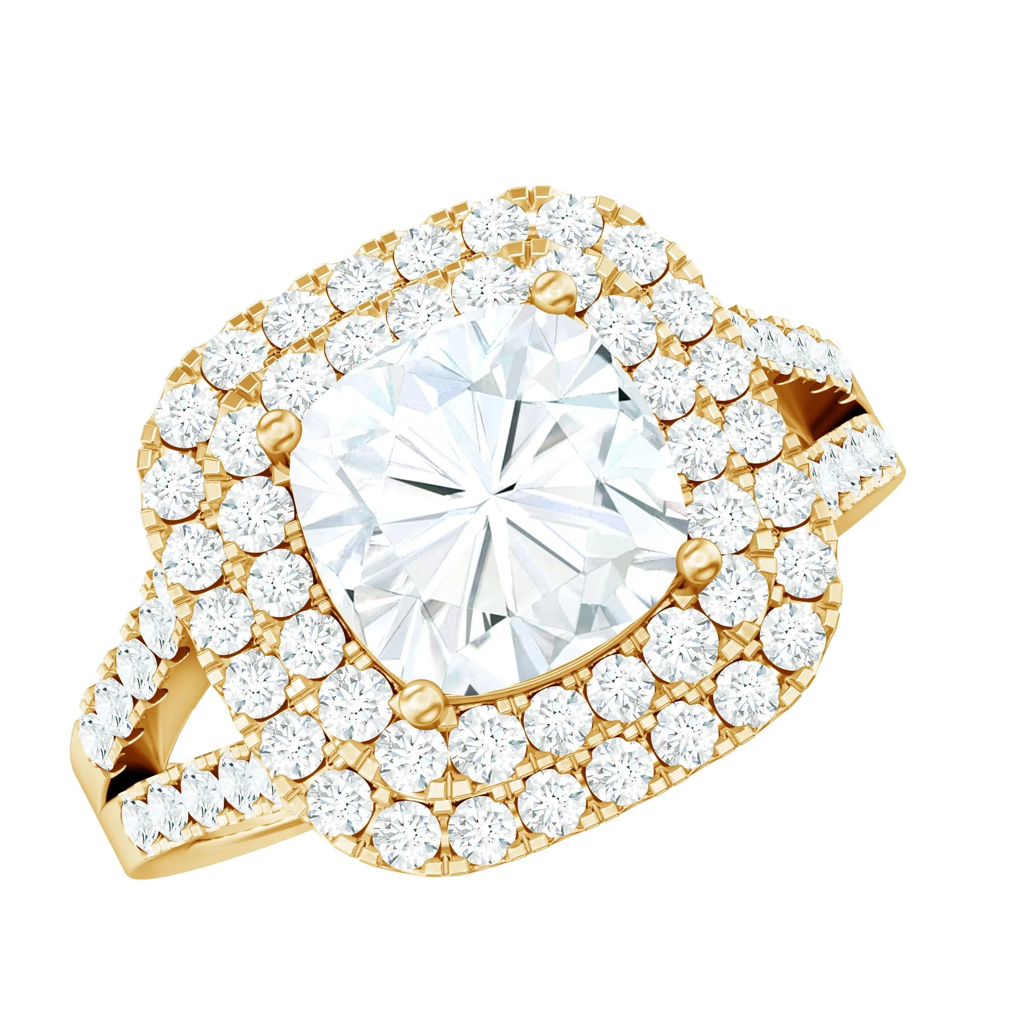Certified Cushion Cut Moissanite Double Halo Engagement Ring