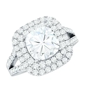 Certified Cushion Cut Moissanite Double Halo Engagement Ring