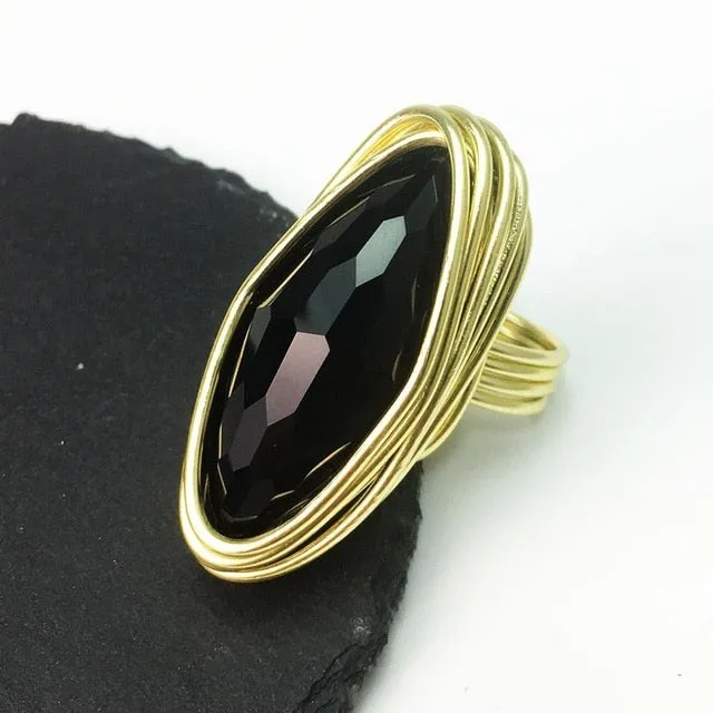 Champagne Zircon Wire Helical Ring For Women 10K Gold Jewelry
