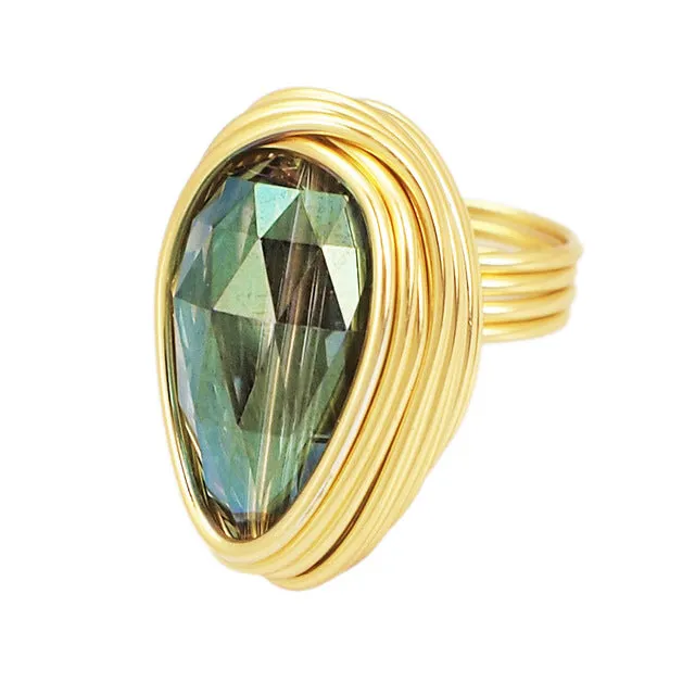 Champagne Zircon Wire Helical Ring For Women 10K Gold Jewelry