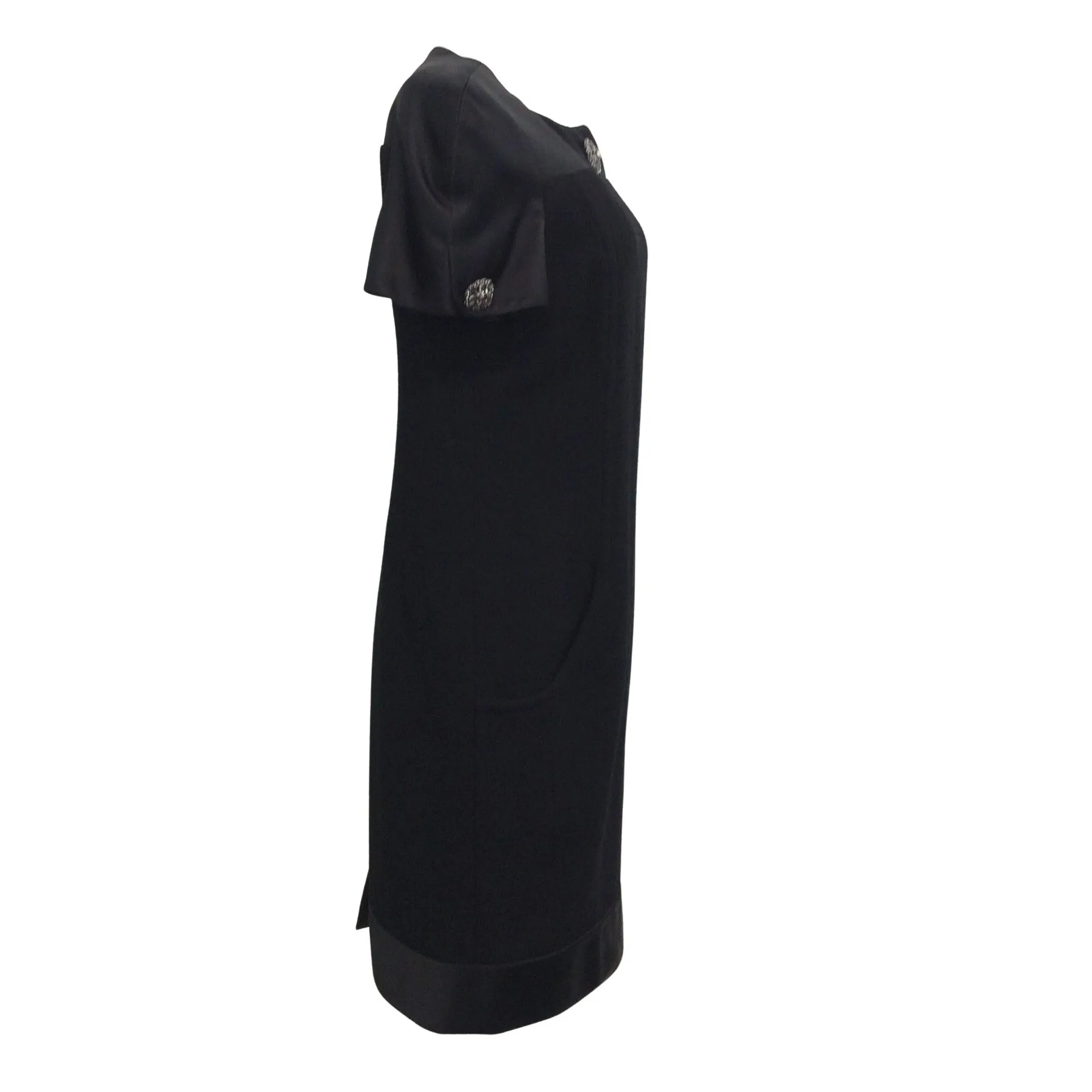 Chanel Black Textured Wool with Silk Trim Cocktail Dress