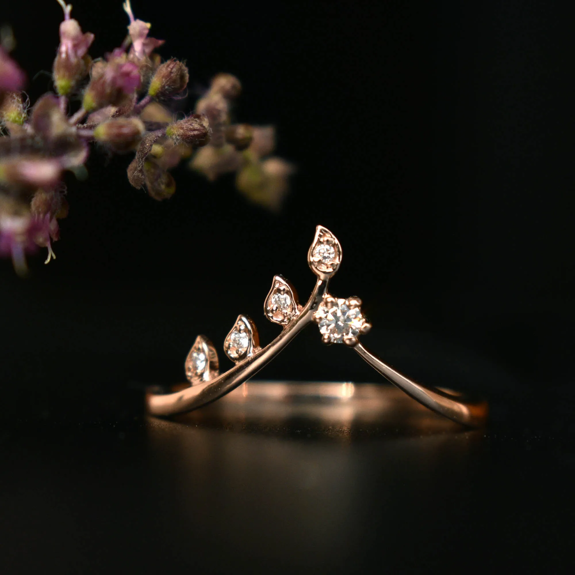 Chevron Leaf Deep V Wedding Band