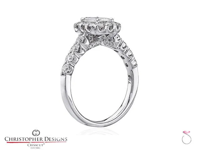 Christopher Designs Emerald Shape Diamond Halo Engagement Ring G52-EC100