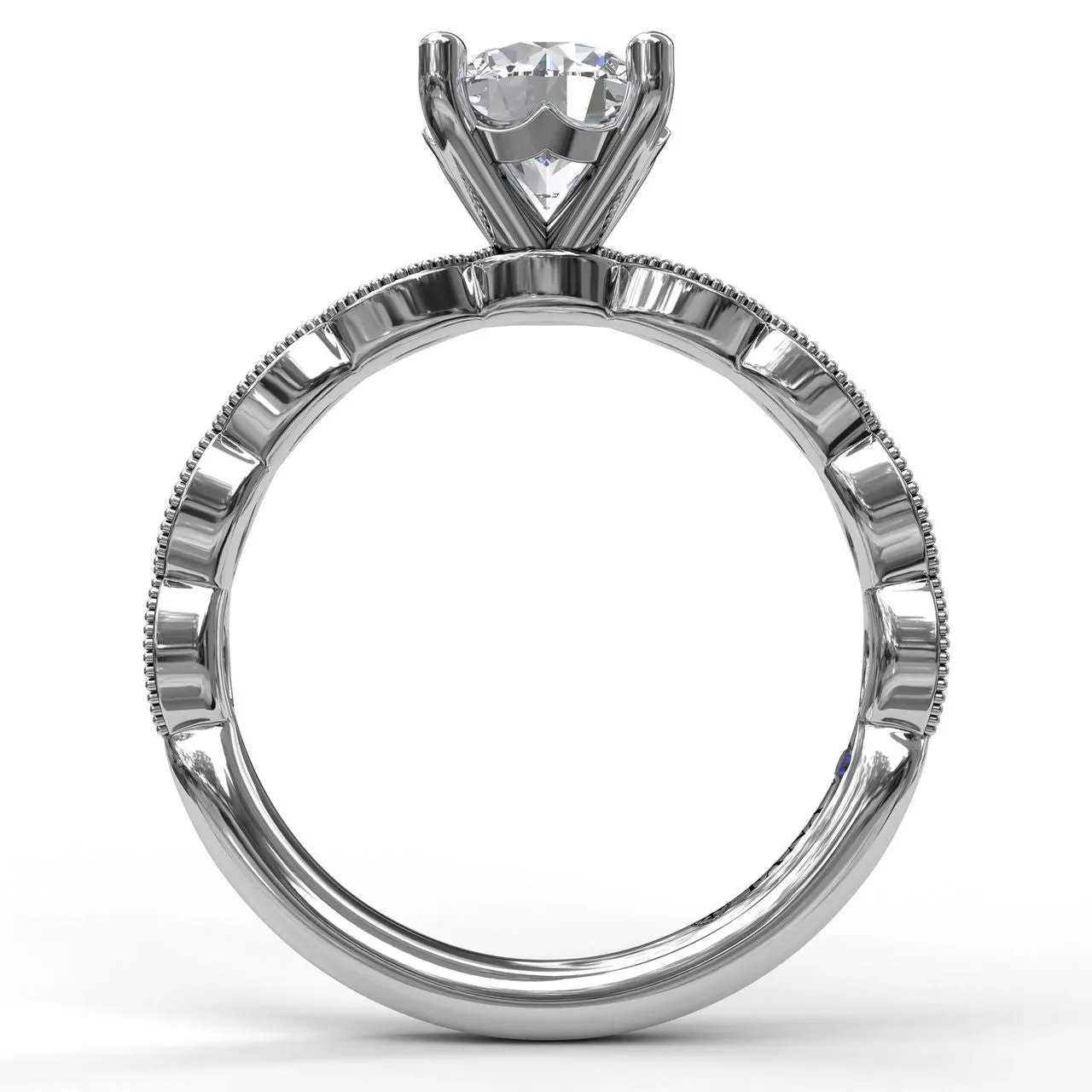 Classic Diamond Engagement Ring with Detailed Milgrain Band