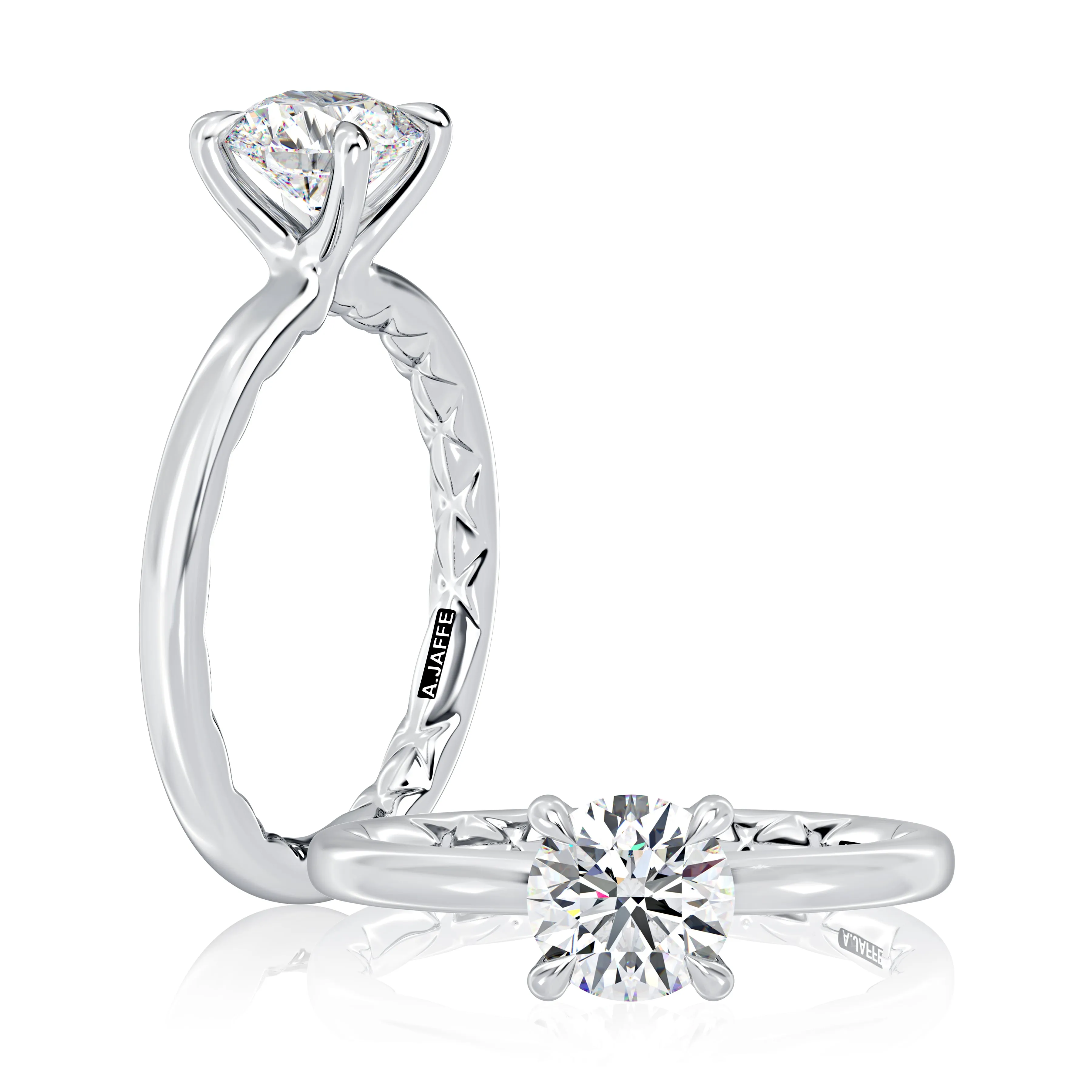 Classic Four Prongs Solitaire Round Center Diamond Engagement Ring