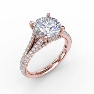 Classic Hidden Halo Round Diamond Solitaire Engagement Ring With Split-Diamond Shank