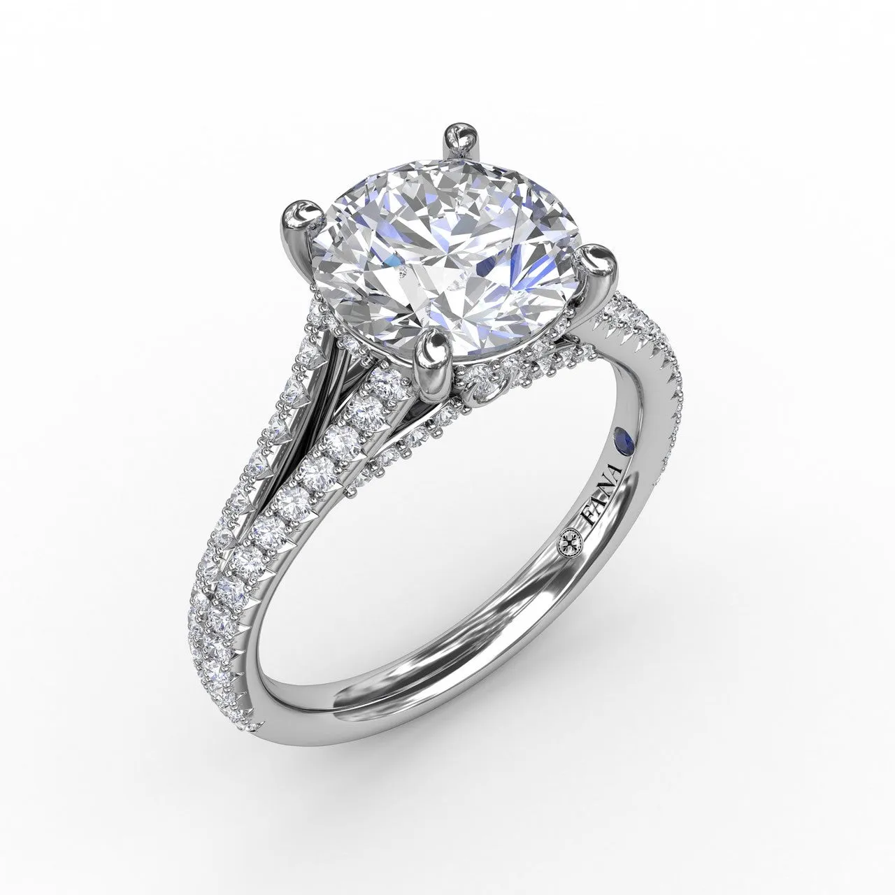 Classic Hidden Halo Round Diamond Solitaire Engagement Ring With Split-Diamond Shank