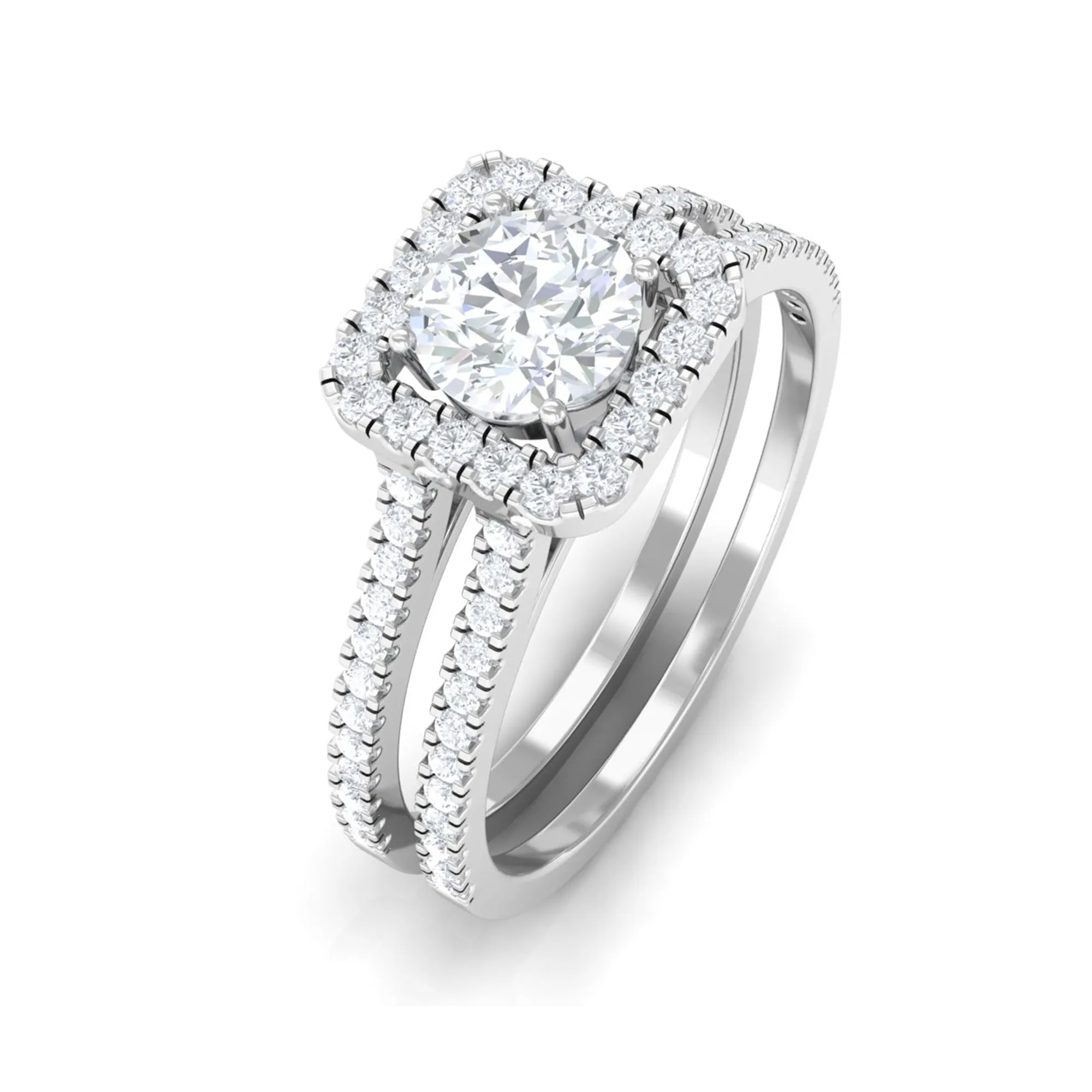 Classic Moissanite Double Band Engagement Ring