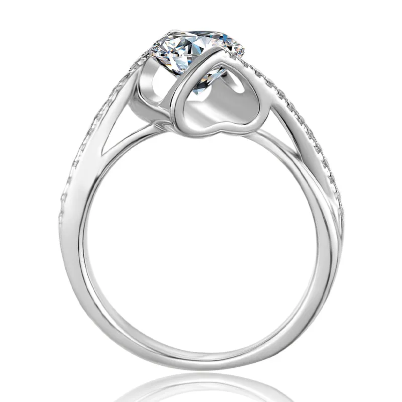 Classic Round Cut Moissanite Diamond Angle Solitaire Ring
