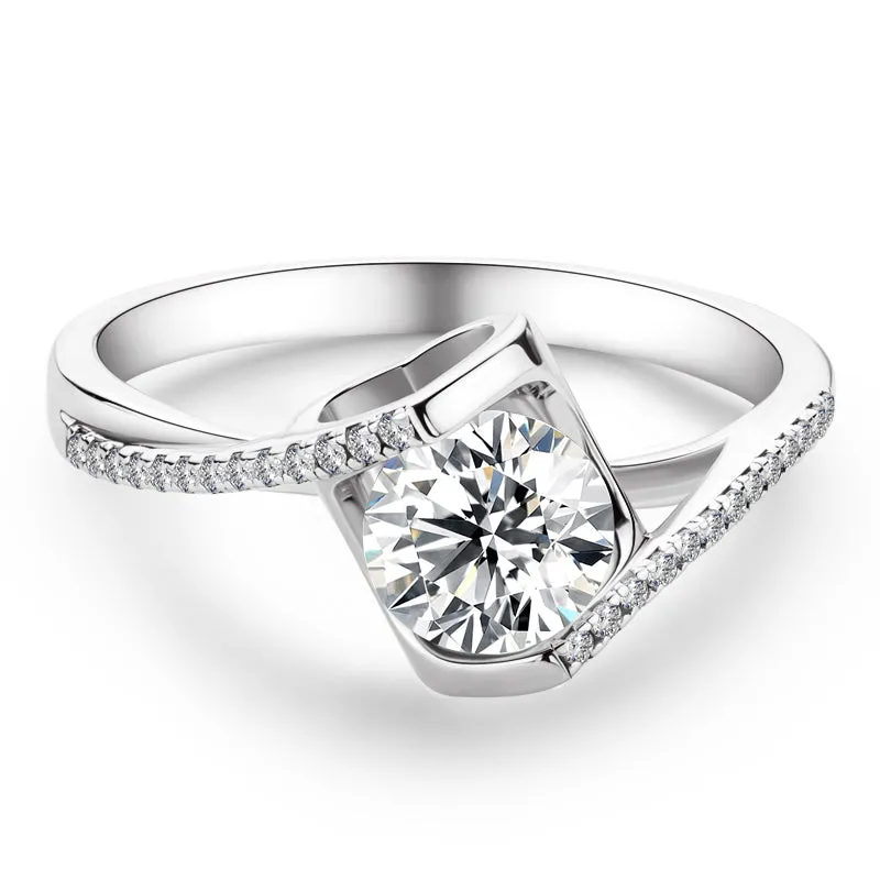 Classic Round Cut Moissanite Diamond Angle Solitaire Ring