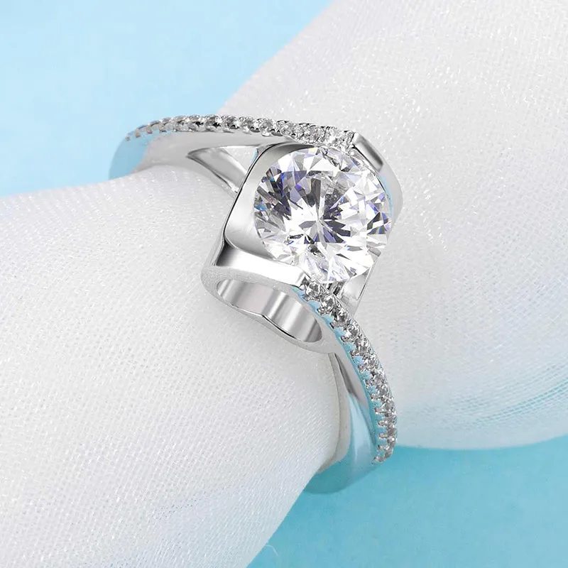 Classic Round Cut Moissanite Diamond Angle Solitaire Ring