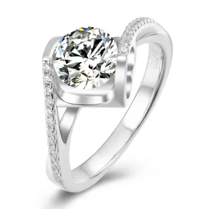 Classic Round Cut Moissanite Diamond Angle Solitaire Ring