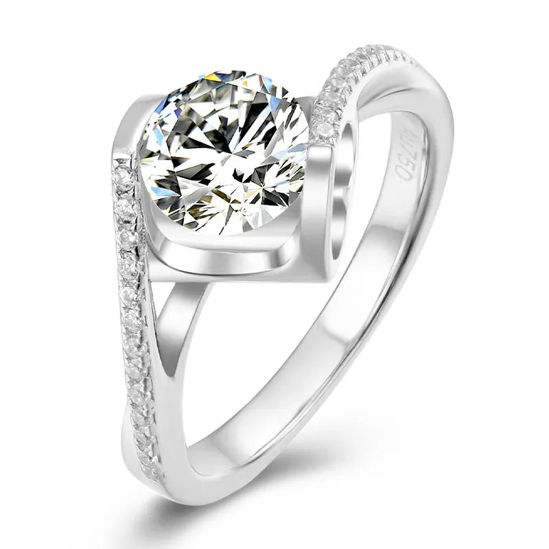 Classic Round Cut Moissanite Diamond Angle Solitaire Ring