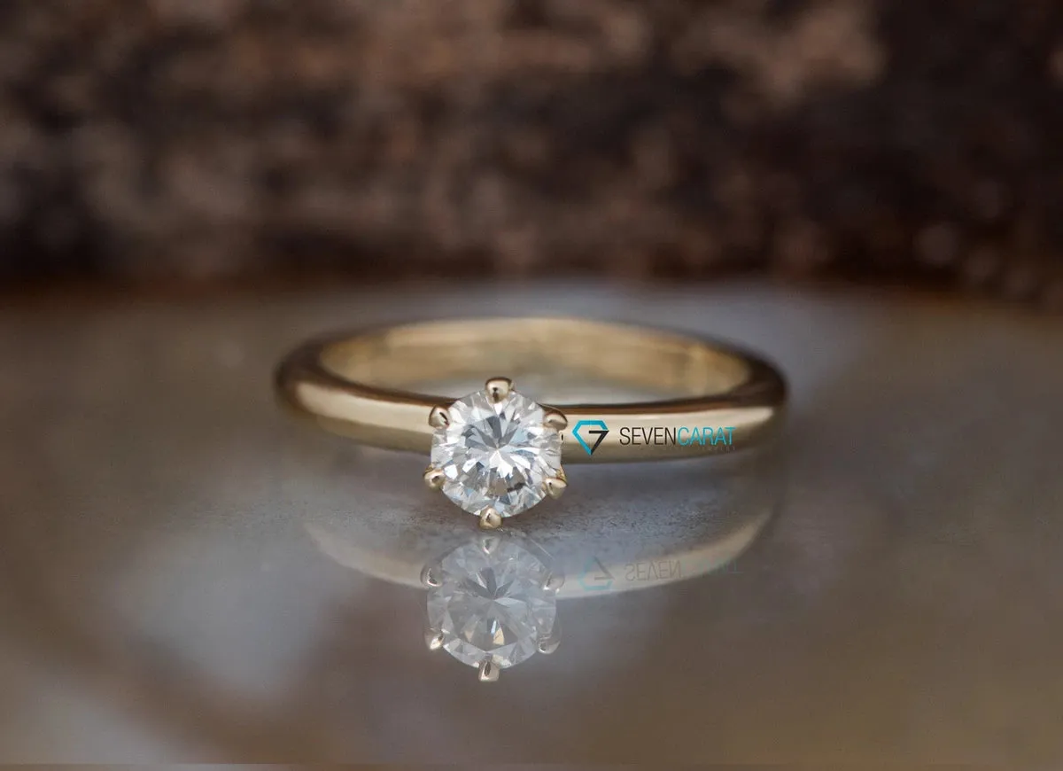 Classic round engagement ring 0.30 ct-Solid gold rings for women