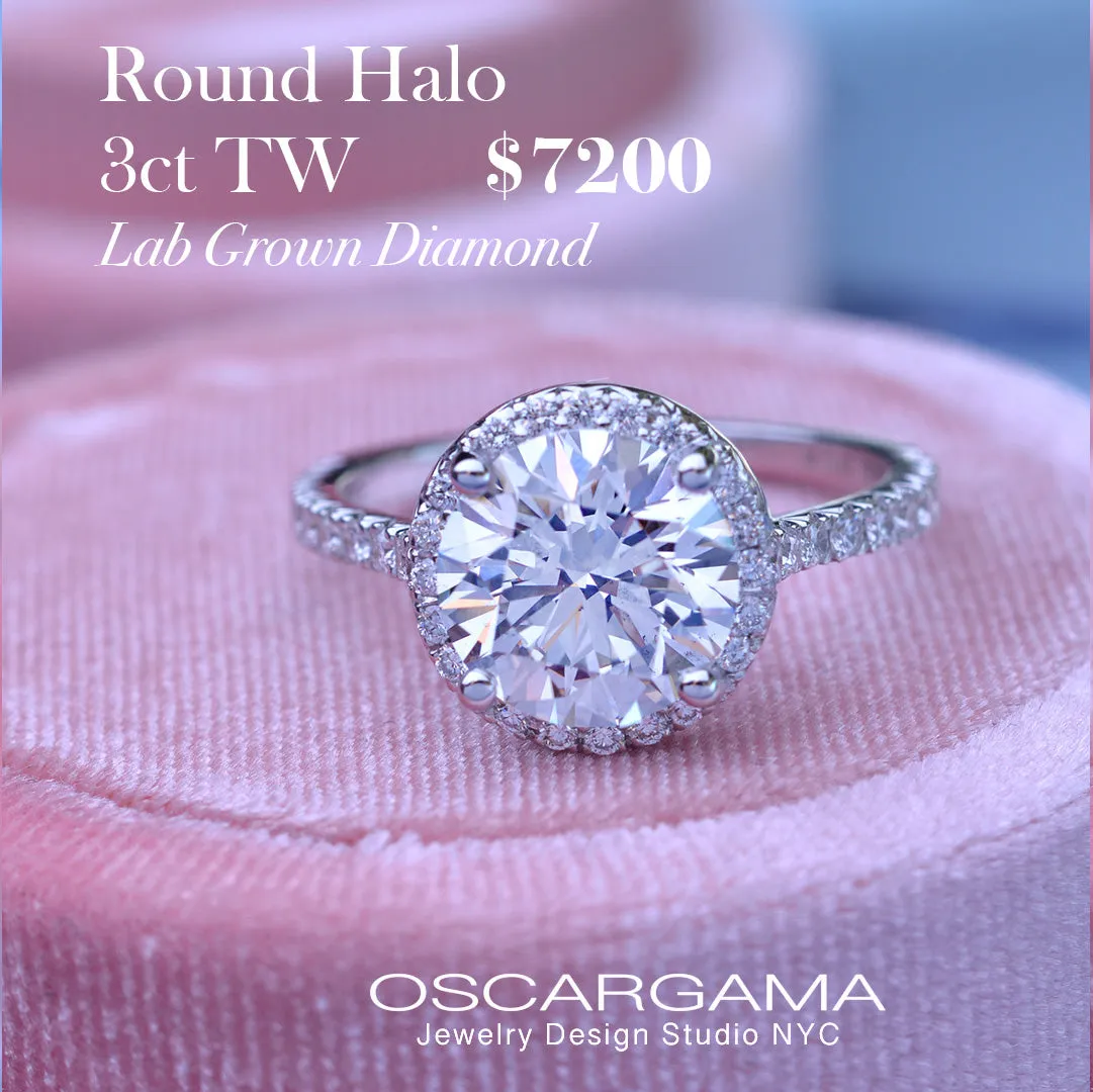 Classic Round Halo - Lab Grown diamond engagement ring 2ct to 3ct center