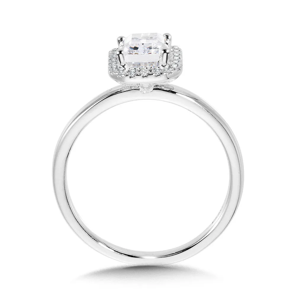 CLASSIC STRAIGHT EMERALD-SHAPED HALO ENGAGEMENT RING R1143W-SR