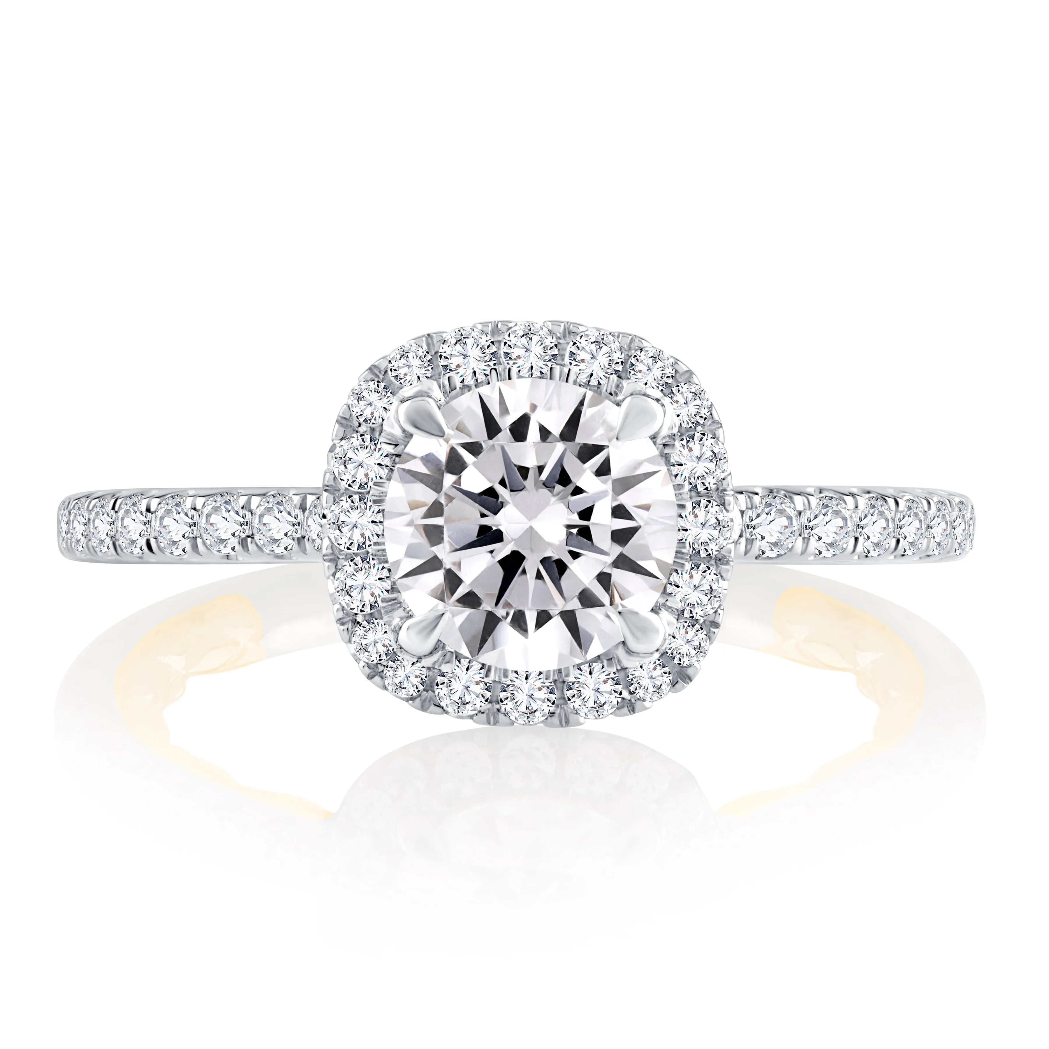 Classic Two Tone Halo Round Cut Diamond Engagement Ring